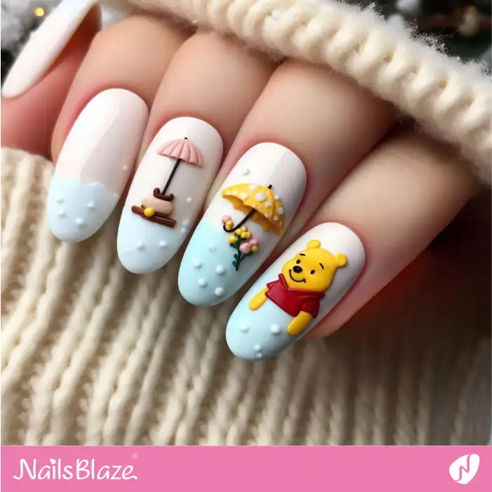 Winnie the Pooh Winter Nail Design | Cartoon Nails - NB1696